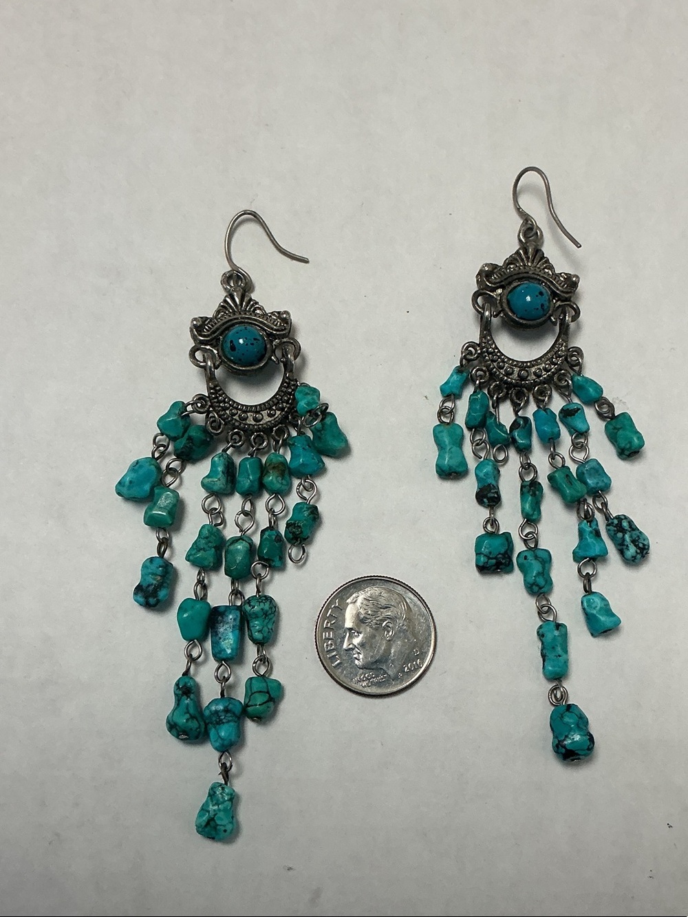 Vintage Turquoise Stone Dangle Earrings Teal Blue Chandelier Earrings